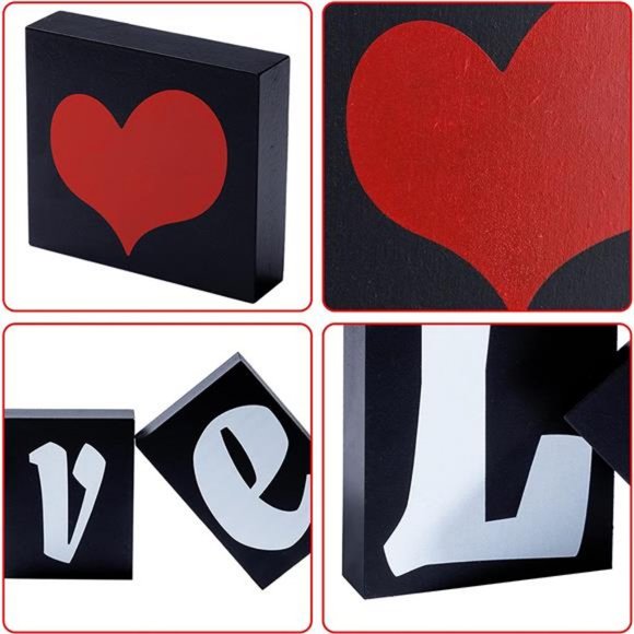 Valentines Day Table Decoration Love Wooden Blocks Love Signs  (Black) - Picture 3 of 7